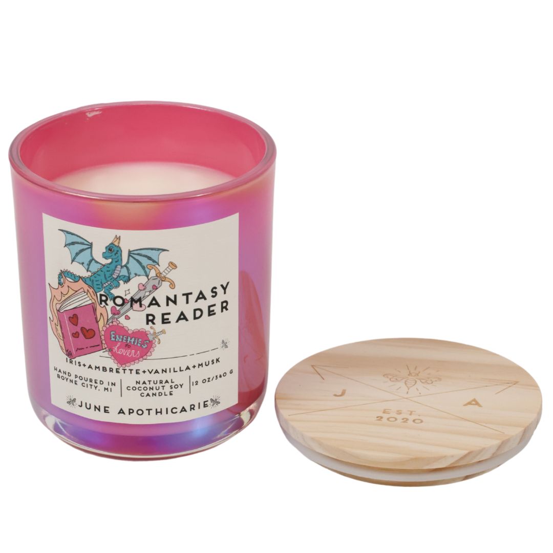 Romantasy Reader 12 oz Glass Wooden Wick Candle
