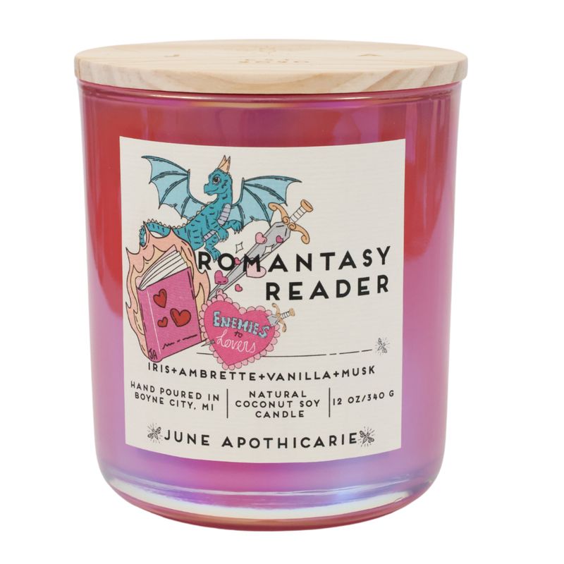 Romantasy Reader 12 oz Glass Wooden Wick Candle