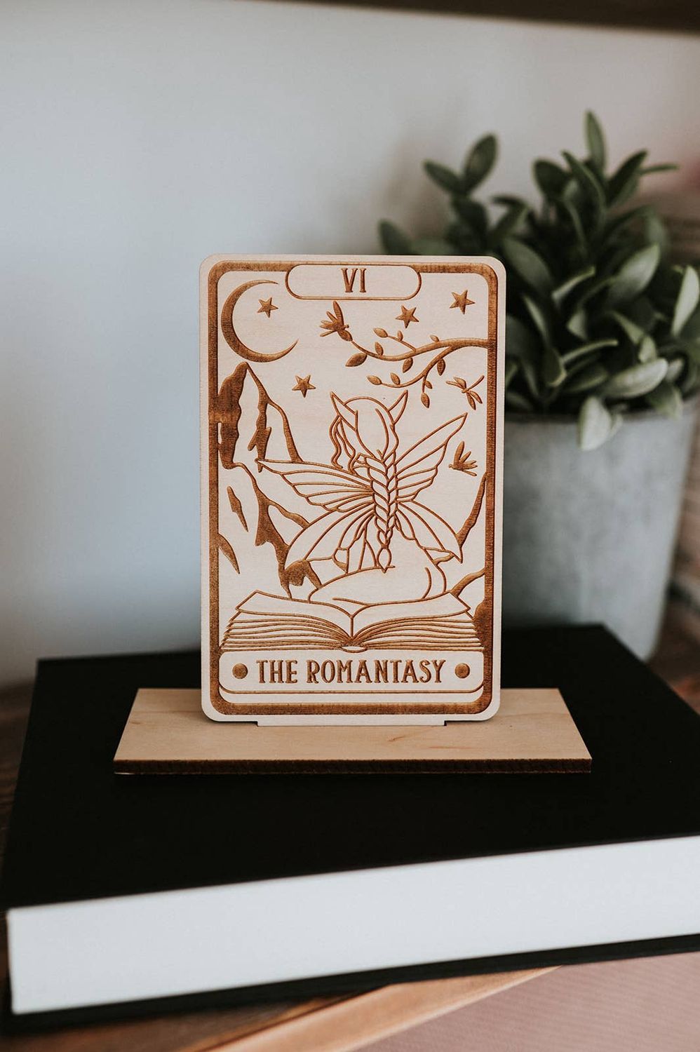 The Romantasy Tarot Card Shelf Sitter w/ Stand, Material: Wood