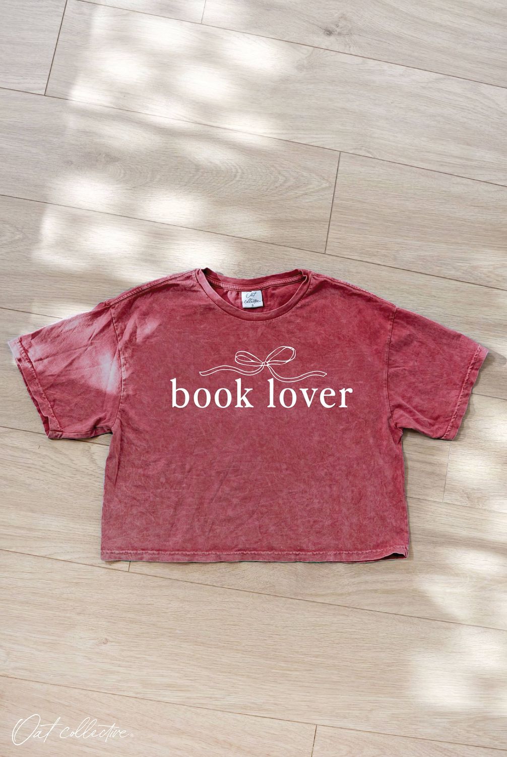 BOOK LOVER Cropped Mineral Graphic Top, Color: CARDINAL, Size: XL