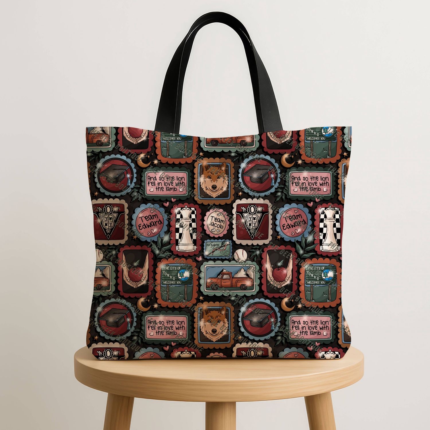 PNW Vampire Romance Movie Book Stamps Large Zipper Tote Bag