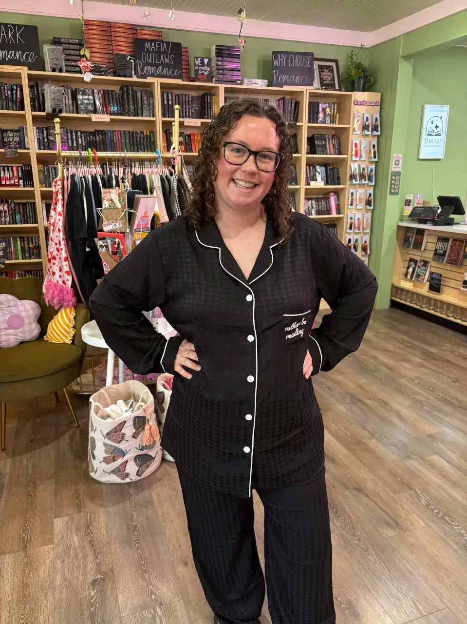 Rather Be Reading Satin Houndstooth Pajama Set