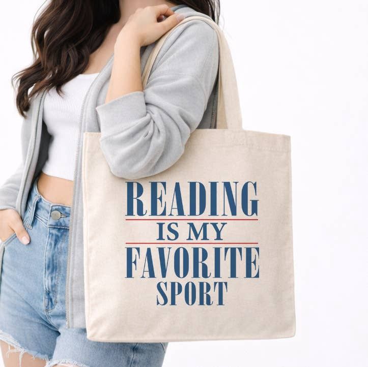 Reading Is My Favorite Sport Book Lover Canvas Tote Bag 