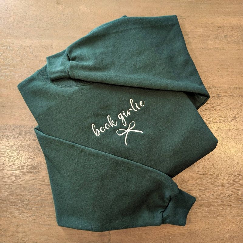 Embroidered Book Girlie and Bow Coquette Bookish Sweatshirt