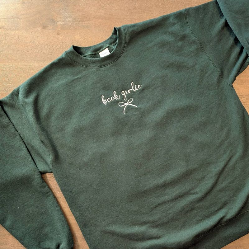 Embroidered Book Girlie and Bow Coquette Bookish Sweatshirt