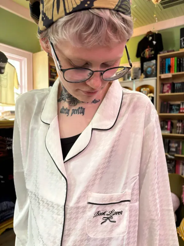 Book Lover Satin Houndstooth Pajama Set