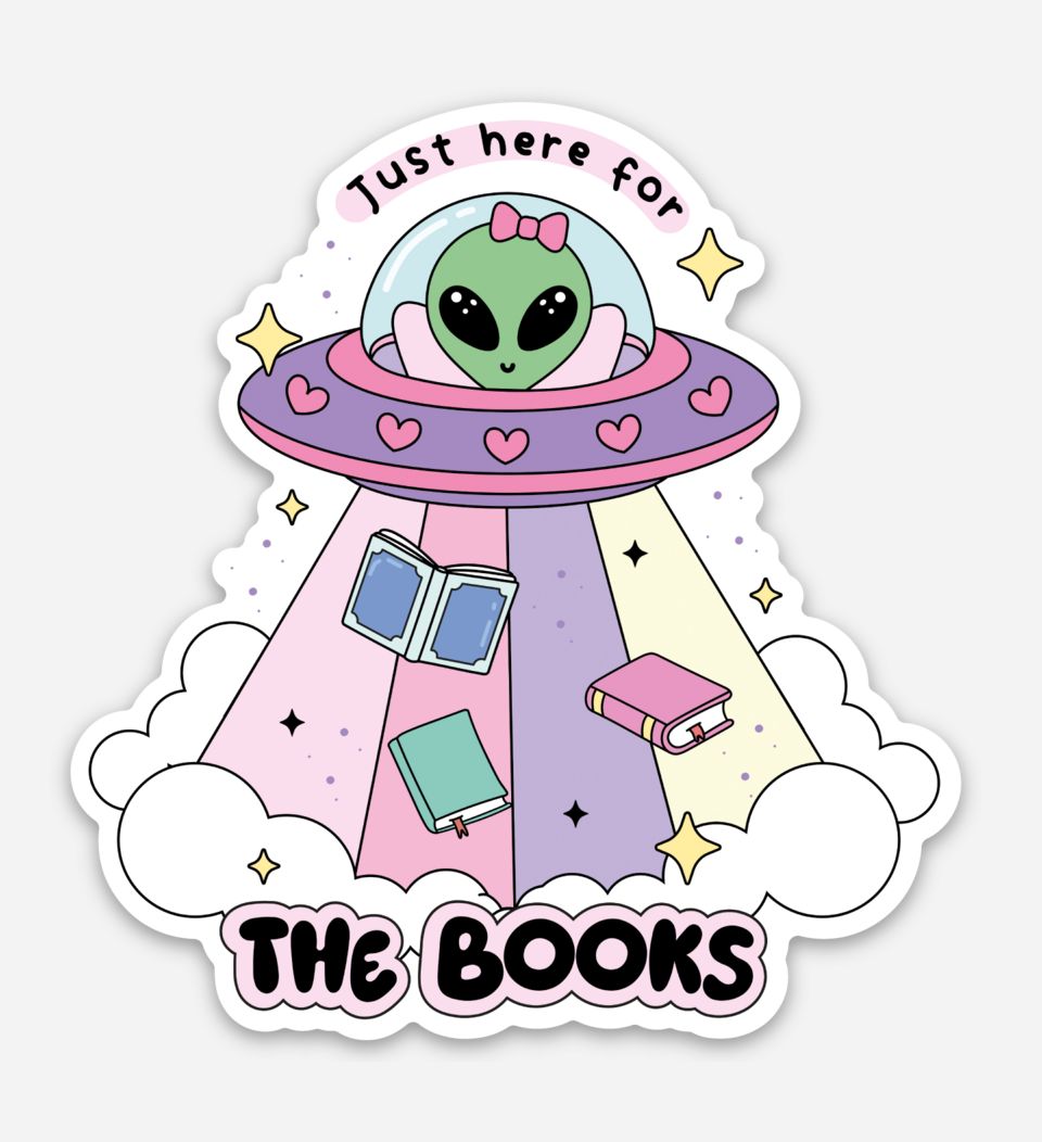 Just Here for the Books Alien Sticker