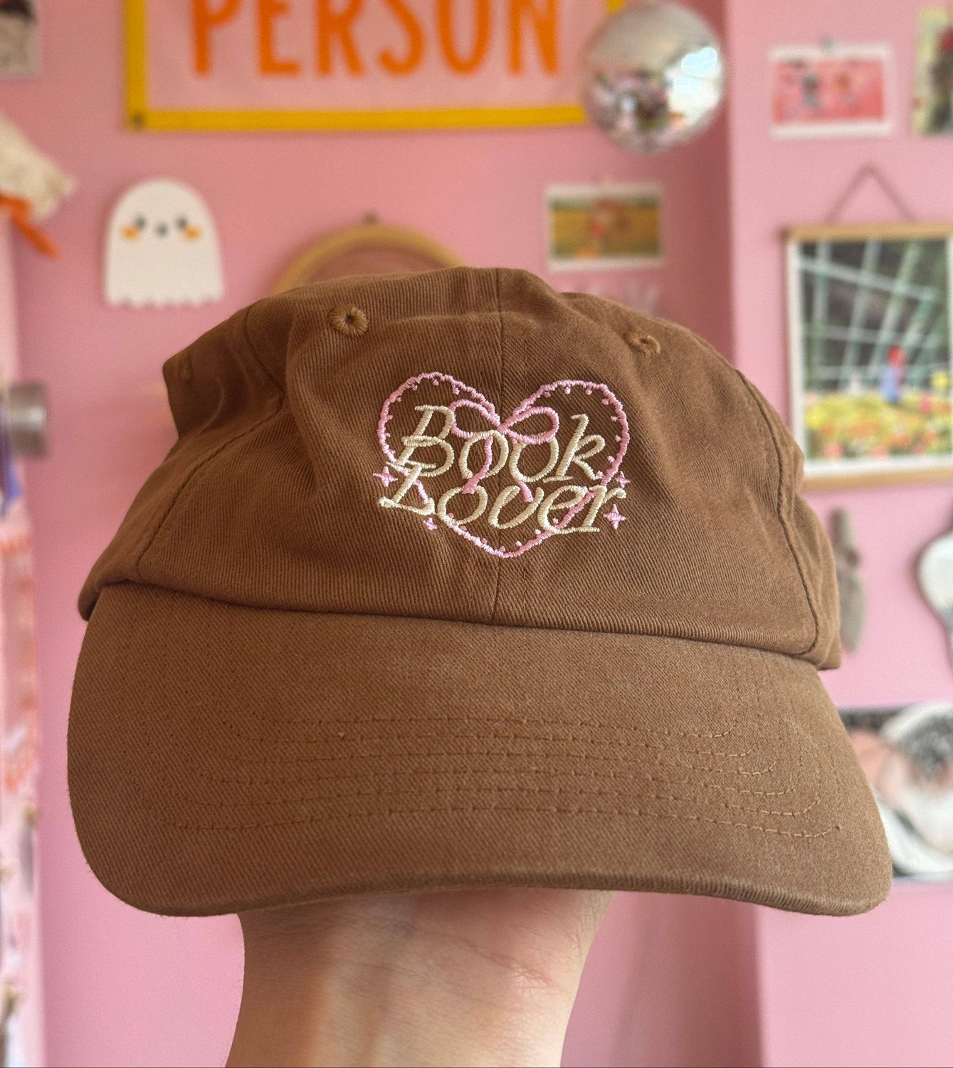 Pink &amp; White Book Lover Baseball Hat