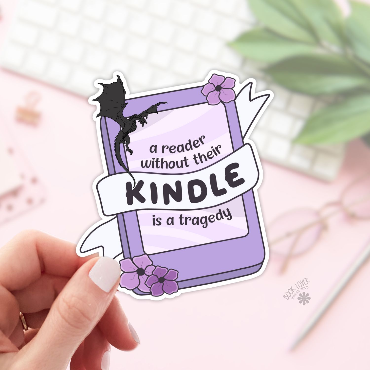 A Reader Without Their Kindle is A Tragedy Stickers, Size: 2''