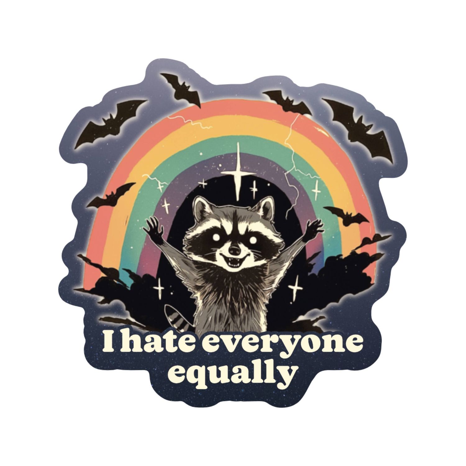 Cute Funny Dark Rainbow Raccoon High Quality Vinyl Sticker