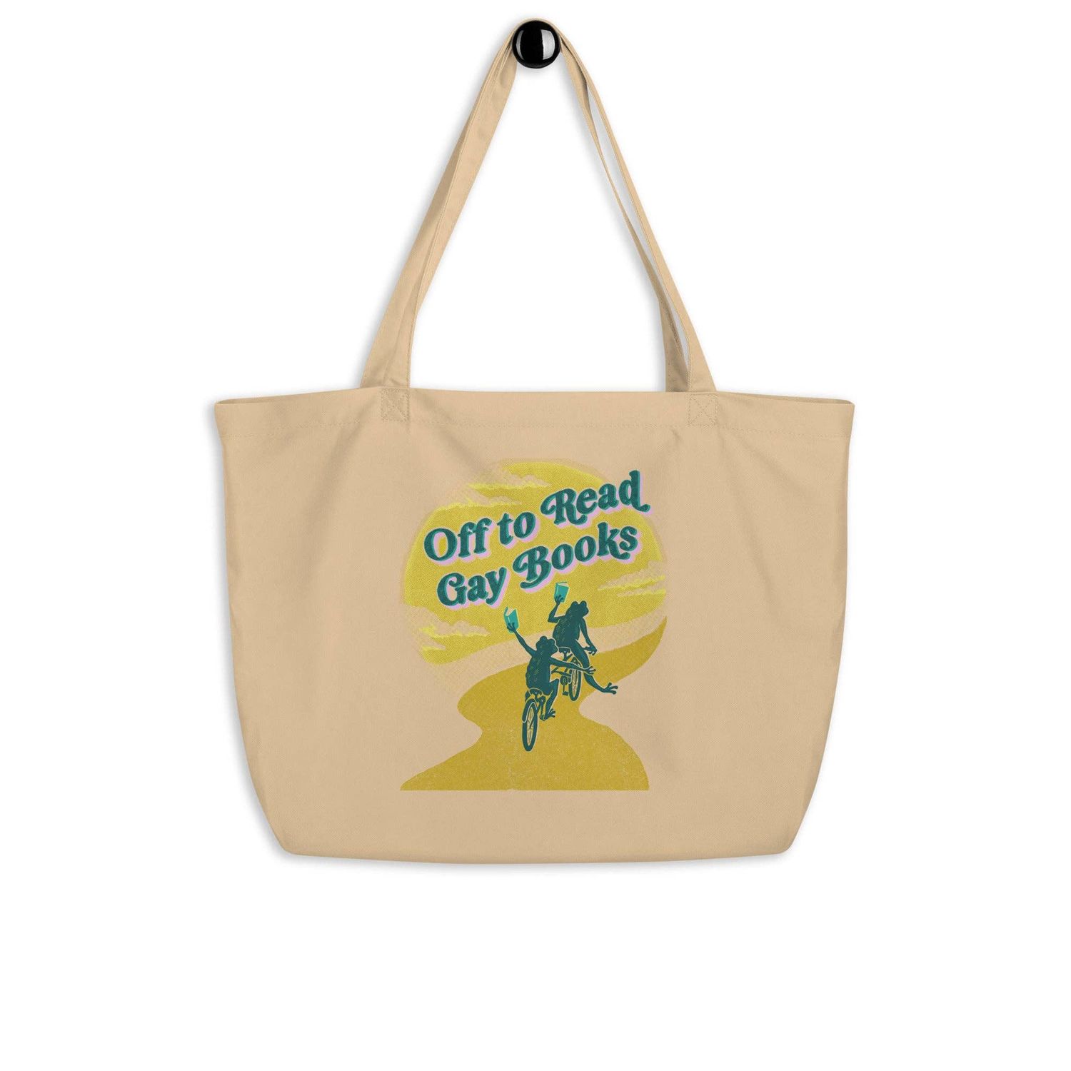 Off To Read Gay Books Large Organic Tote Bag
