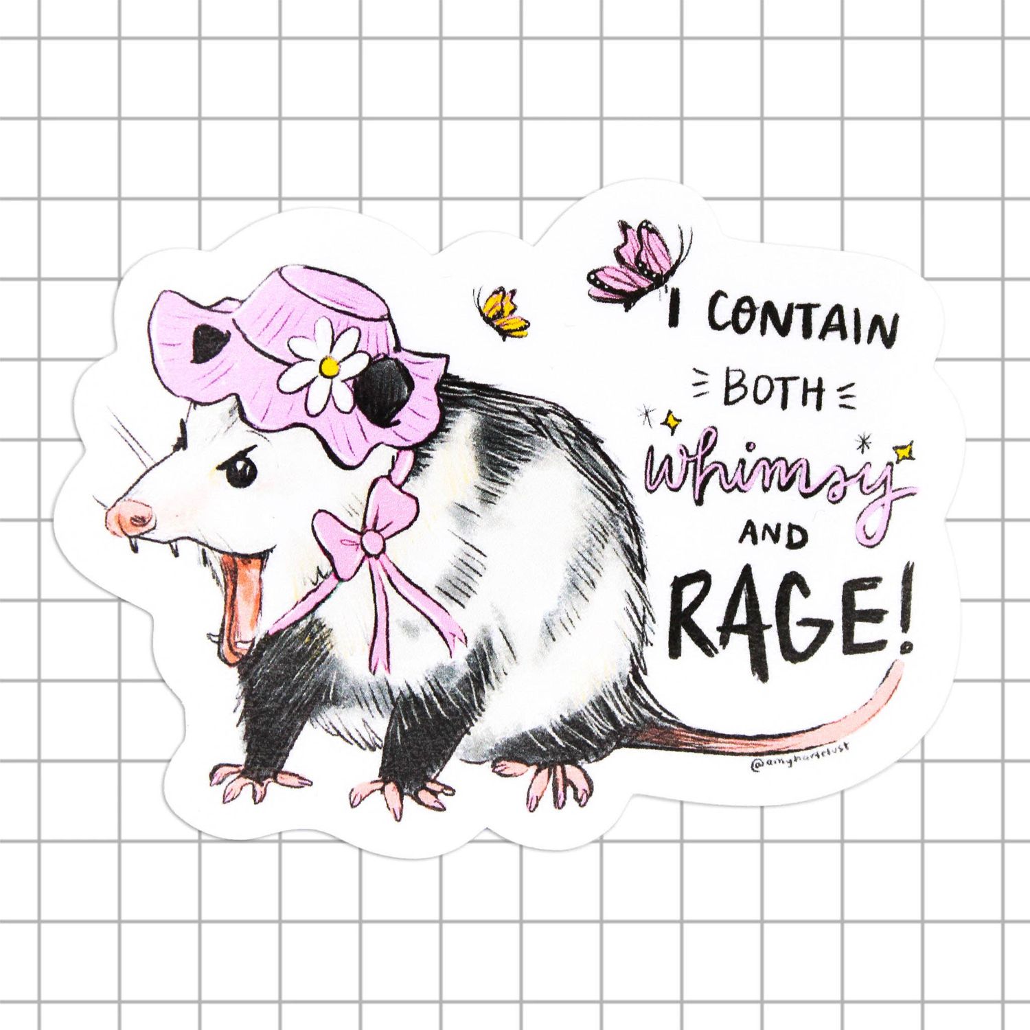 Whimsy and Rage Possum Vinyl Sticker