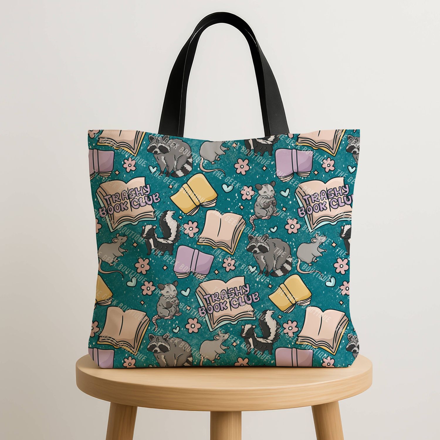 Trashy Book Club Smut Raccoon Opossum Large Zipper Tote Bag