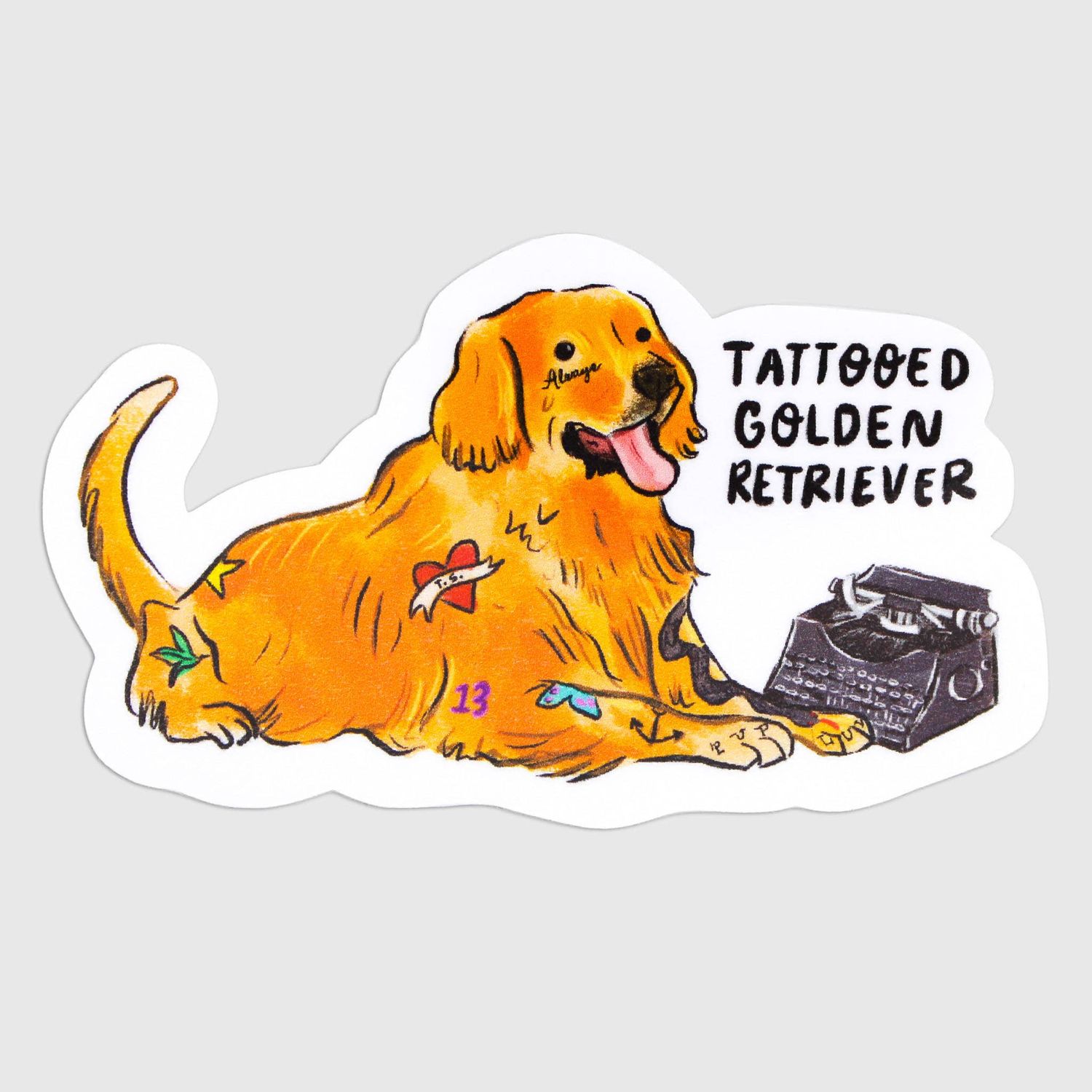 Tattooed Golden Retriever Vinyl Sticker
