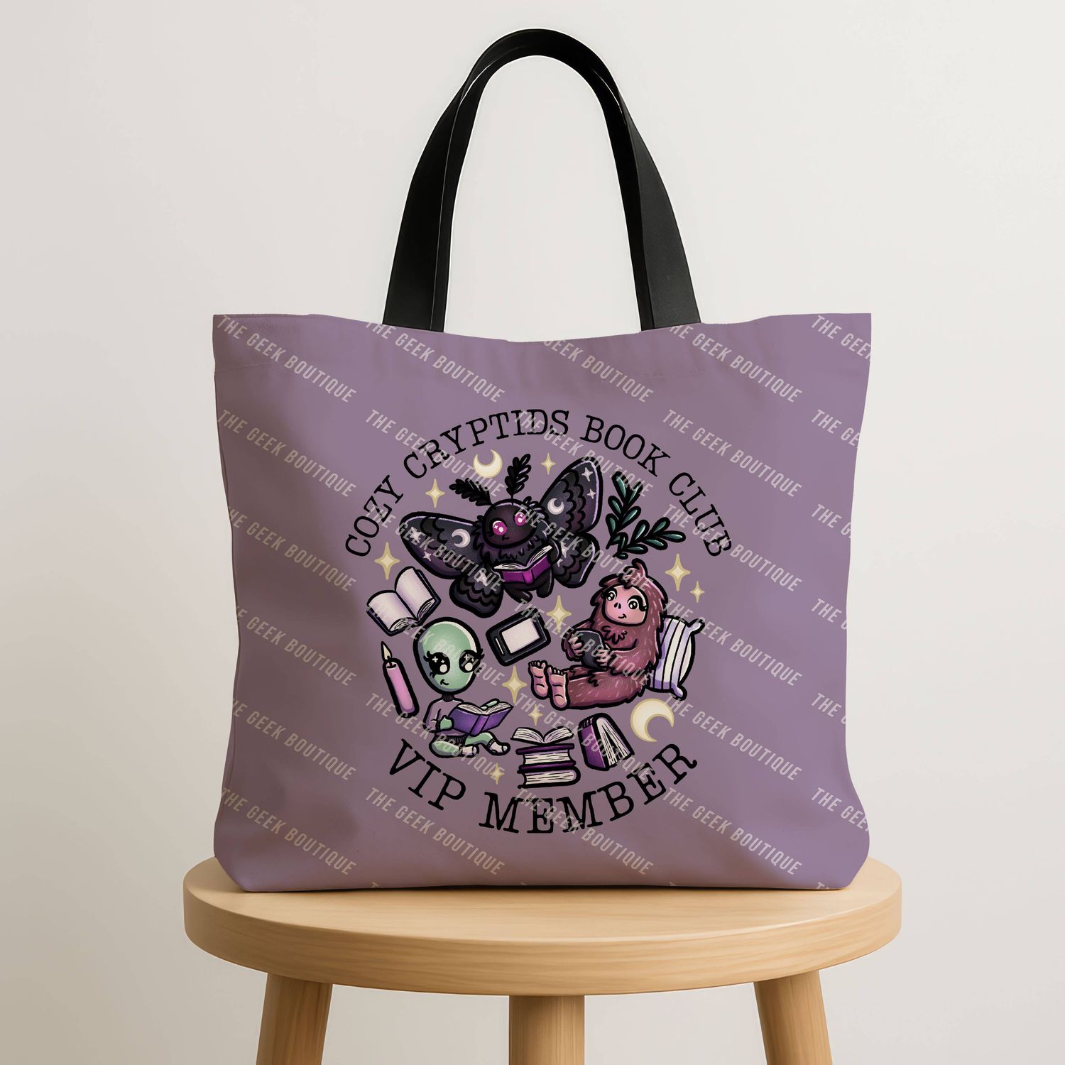 Cozy Cryptid Book Club Reader Library Large Zipper Tote Bag