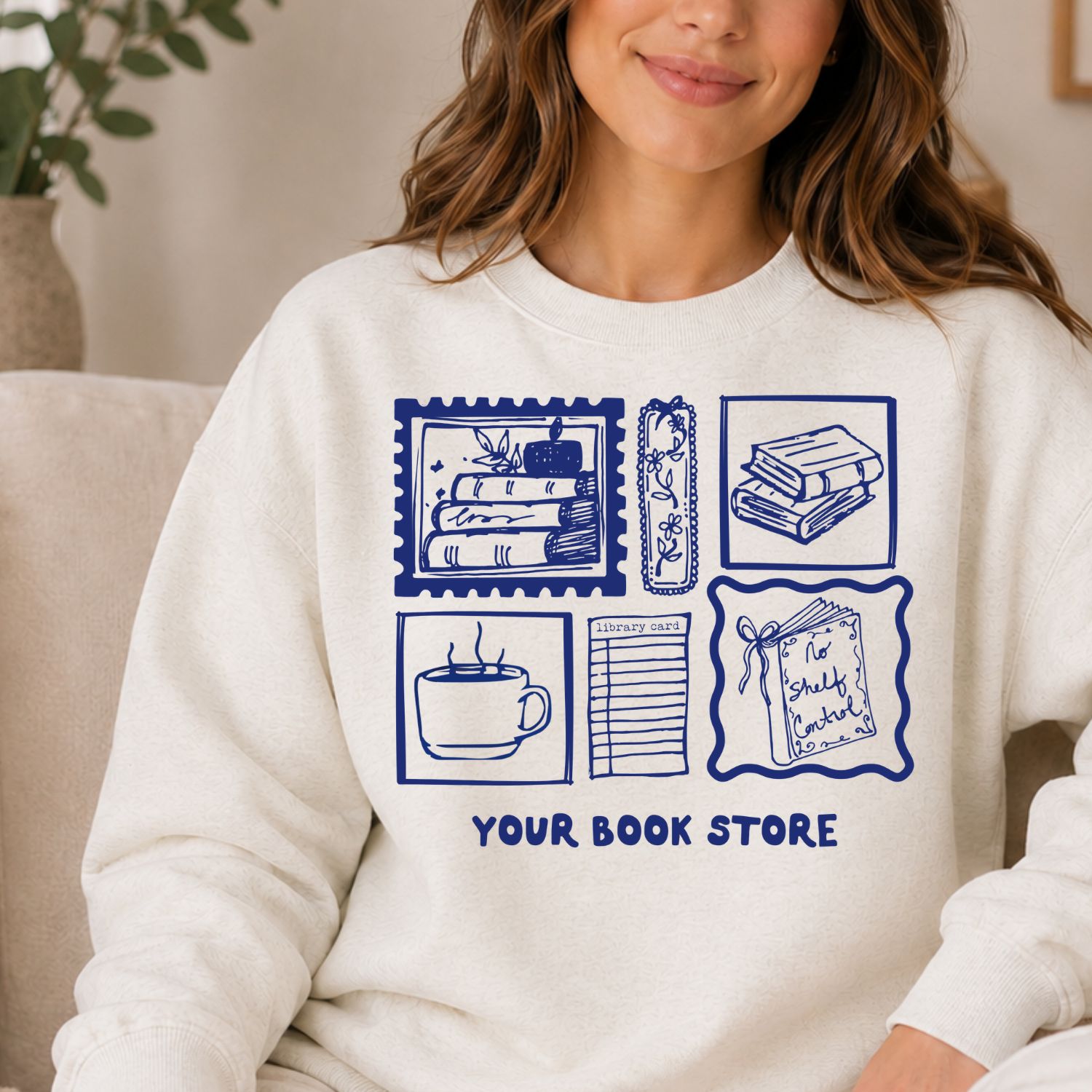 Your Bookstore Collage - Natural Unisex Sweatshirt - Custom, Color: Navy, Size: Medium
