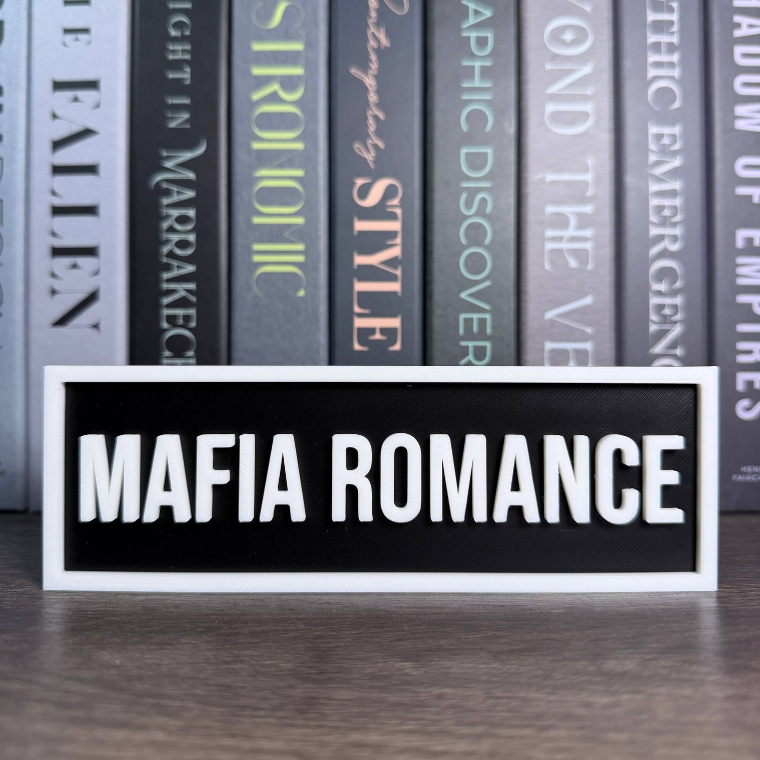 Mafia Romance Sign | Bookshelf Decor, Color: Black
