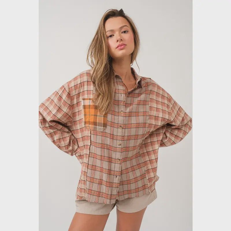 Rust Patchwork LS Shirt, Size: Small