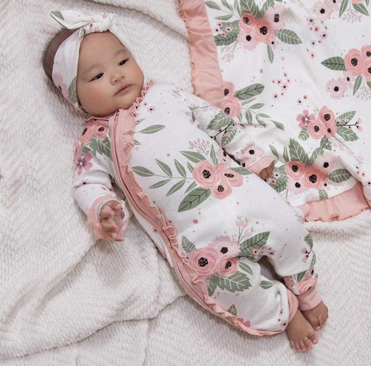 Soft Coral &amp; Green Cotton Printed Sleeper