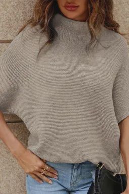 Sweater High Neck Short Bat Sleeve Apricot, Size: Small