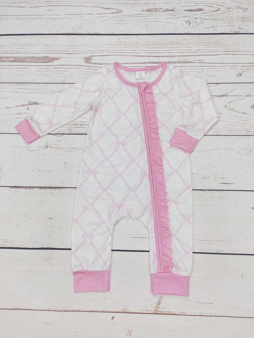 Pink Bow Zippy Sleeper, Size: 0-3M