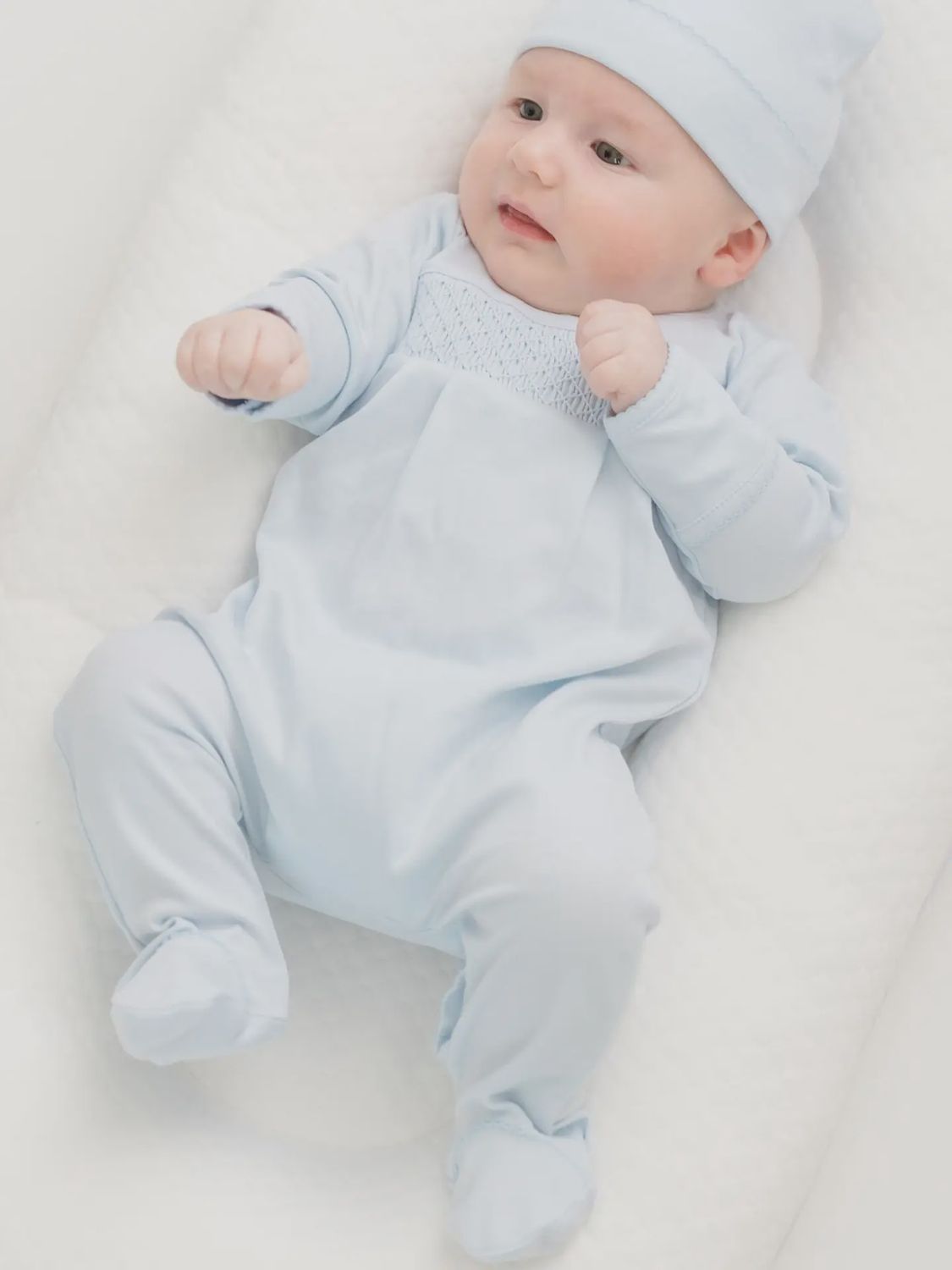 Light Blue Smocked Footie, Size: PREEMIE