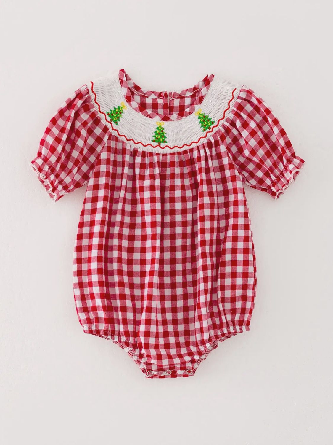 Red &amp; White Gingham Smocked Christmas Bubble, Size: 18M