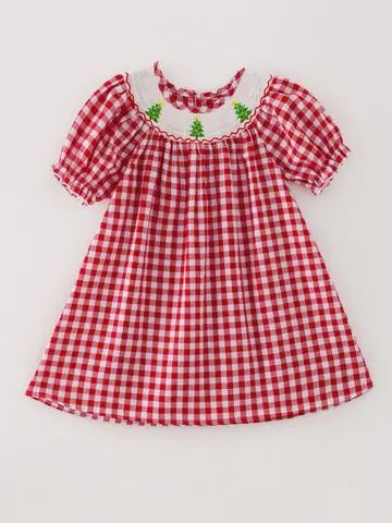 Red/White gingham smocked Christmas tree Dress, Size: 3T