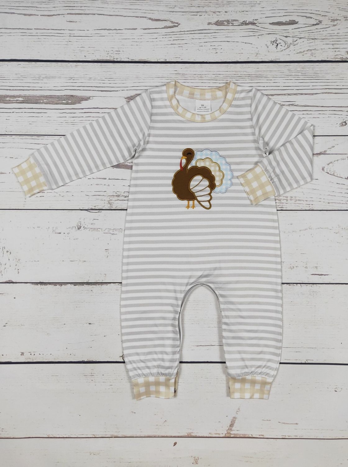 Stripe Thanksgiving Turkey Appliqué Romper