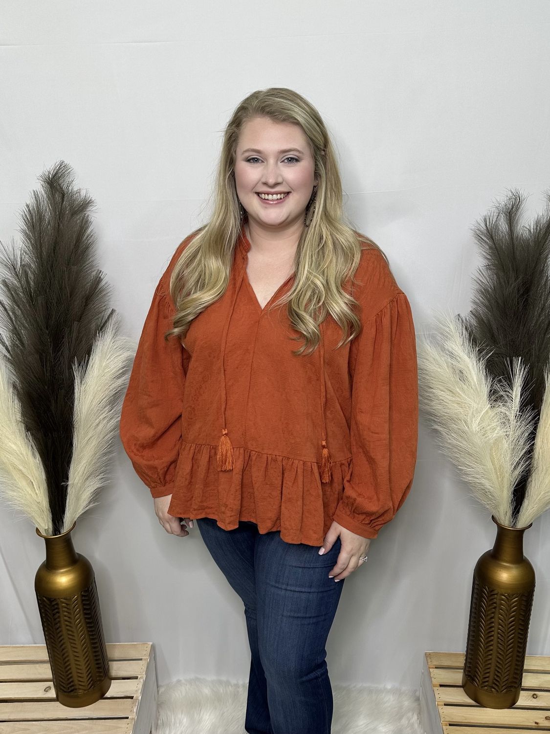 Curvy Burnt Orange LS Top