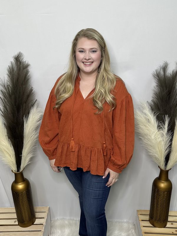 Curvy Burnt Orange LS Top