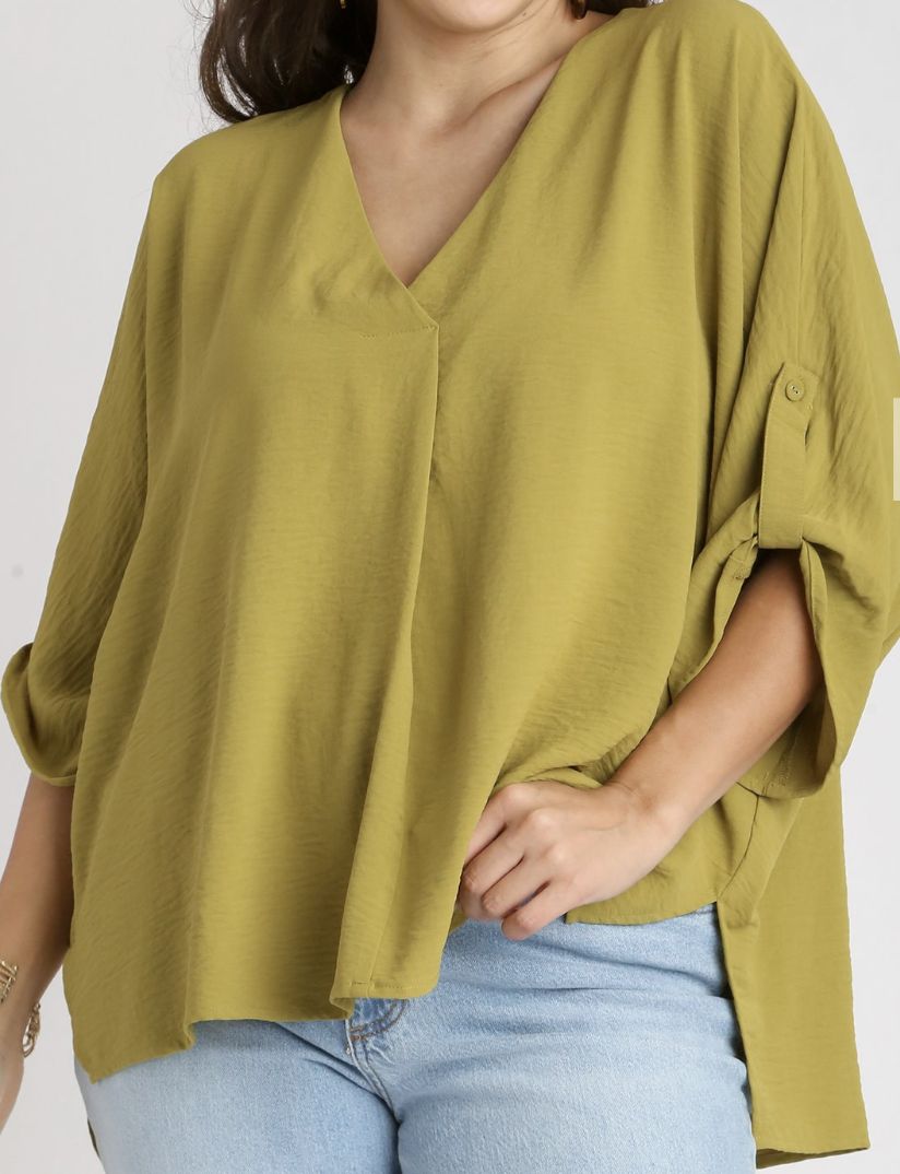 Curvy Avocado V-Neck 3/4 SLV Top