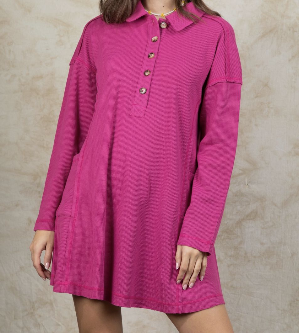 Magenta Knit Shirt Dress