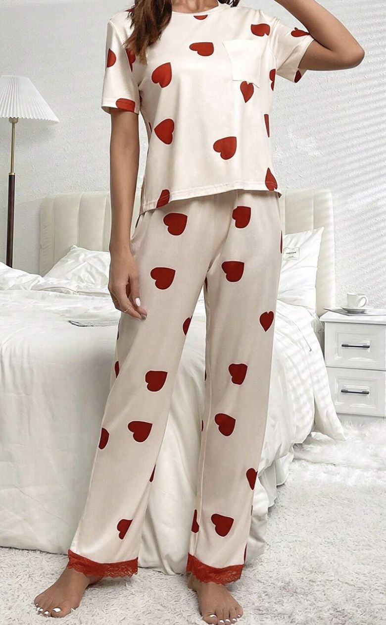 White &amp; Red Heart Pajama Set
