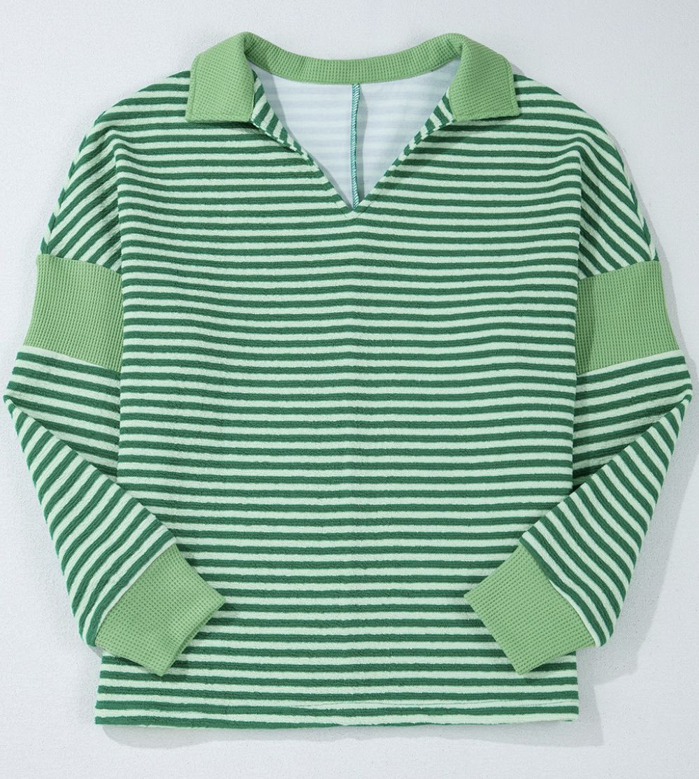 Green Stripe V-Neck Top
