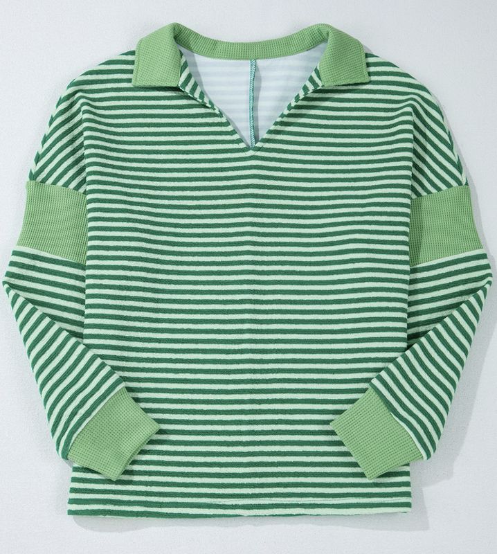 Green Stripe V-Neck Top