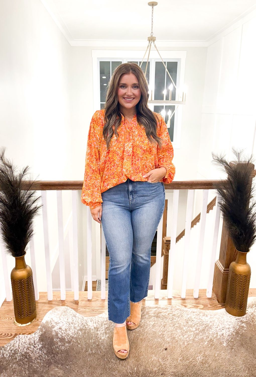 Orange Printed LS Top