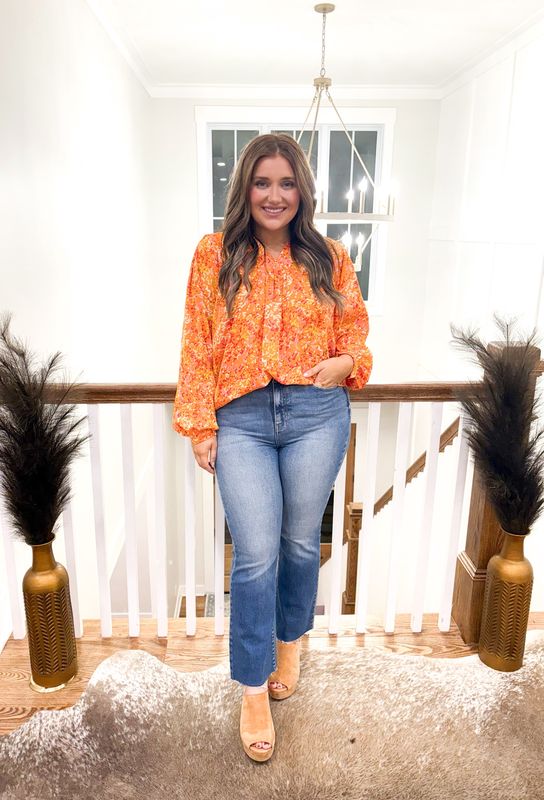 Orange Printed LS Top