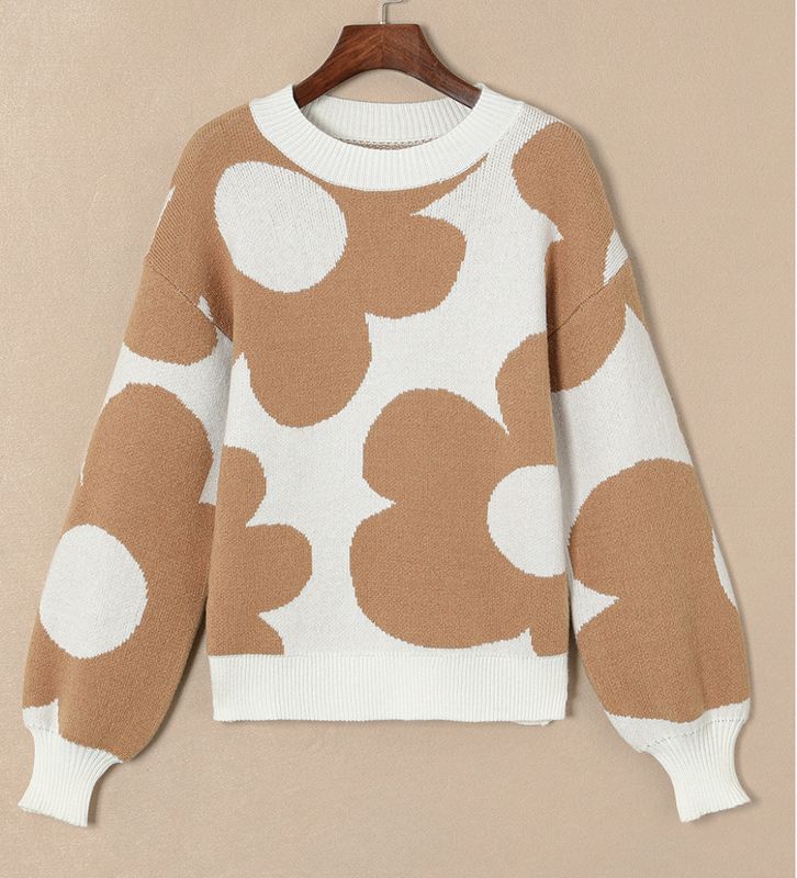 Khaki Flower Pattern Sweater