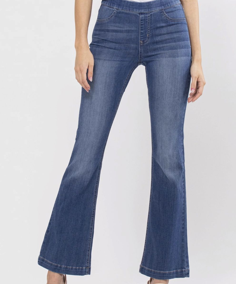 Petite Curvy Pull On Flare Jeans