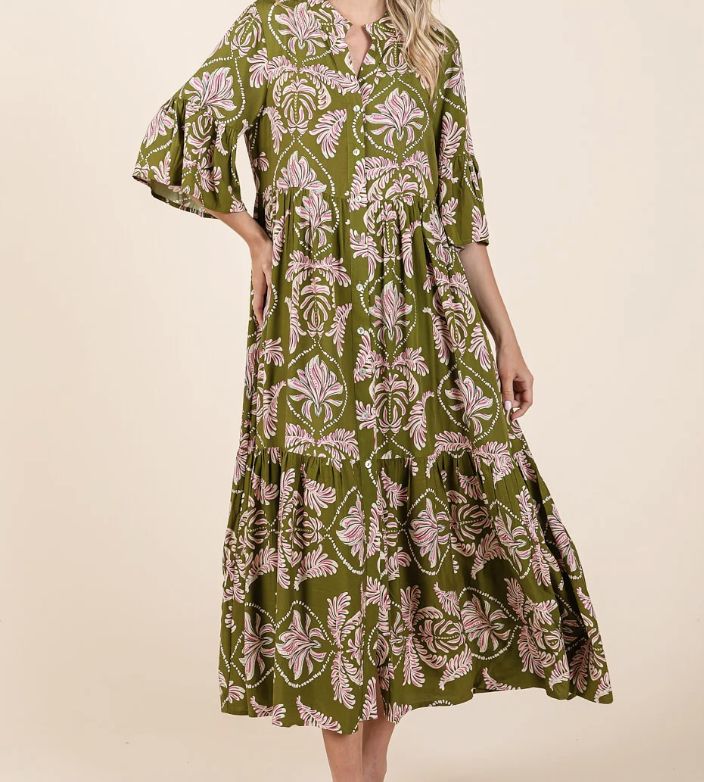 Green Tea Abstract Printed Maxi Dress