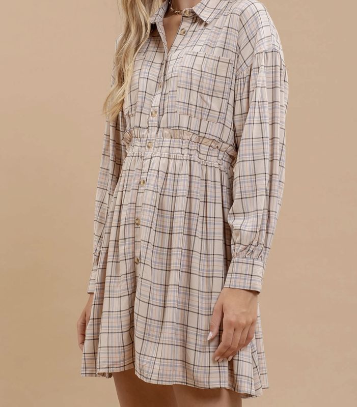 Beige Multi Plaid Dress