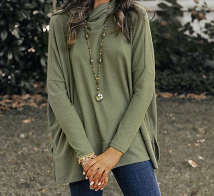 Sage Cowl Neck Shift Tunic Top