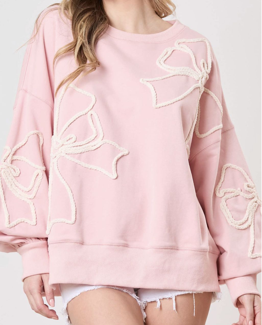 Light Pink &amp; White Bow Sweatshirt