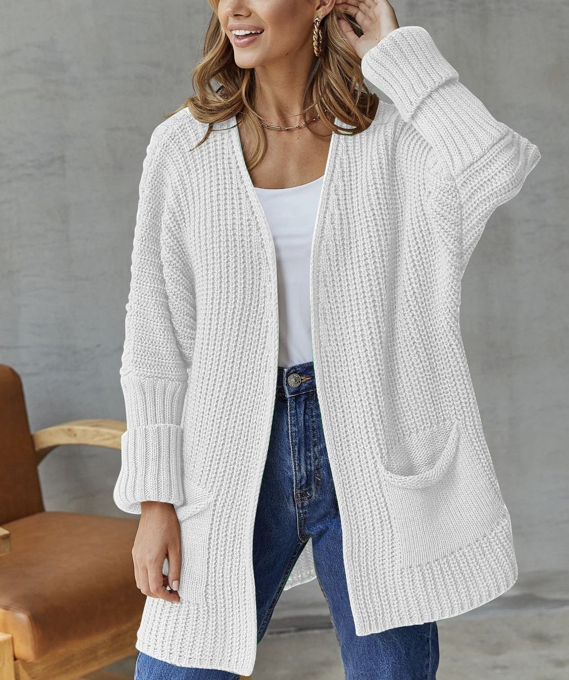 White Pocket Cardigan