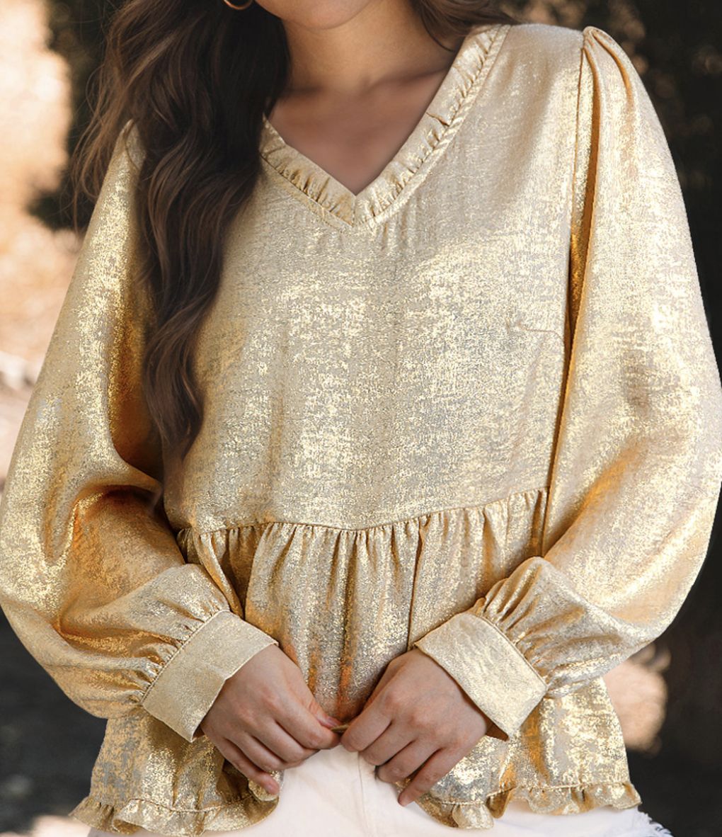 Gold Shimmer V-Neck Top
