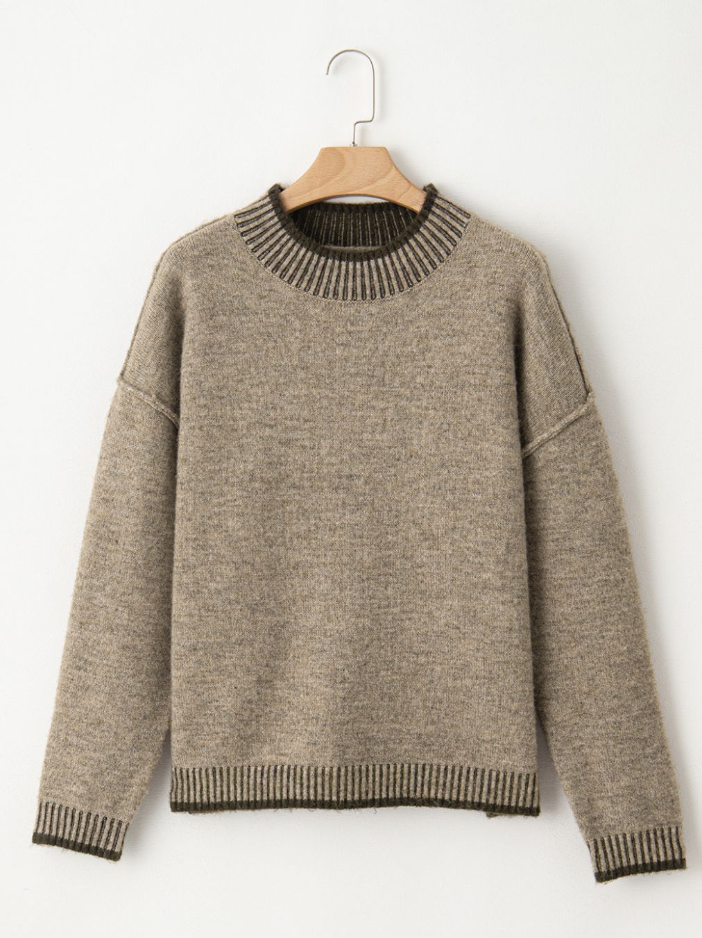 Mocha Contrast Trim Sweater