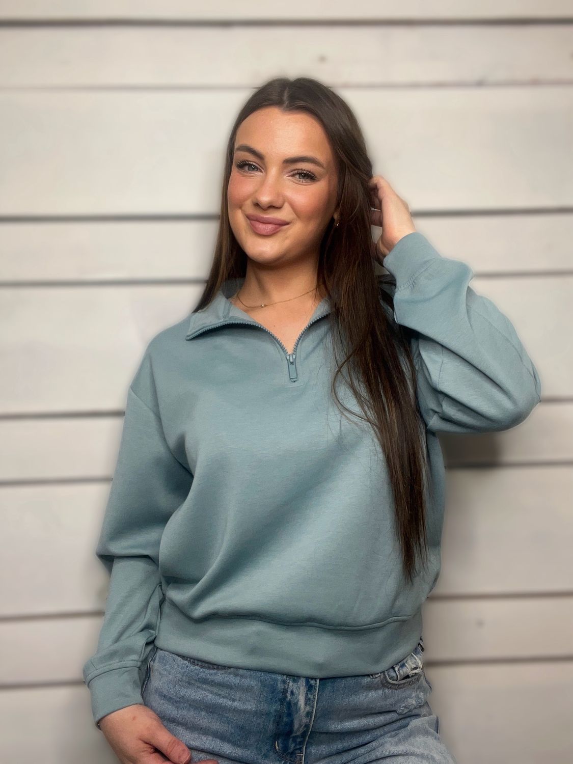 Blue Grey Scuba Half Zip Pullover Sweatshirt