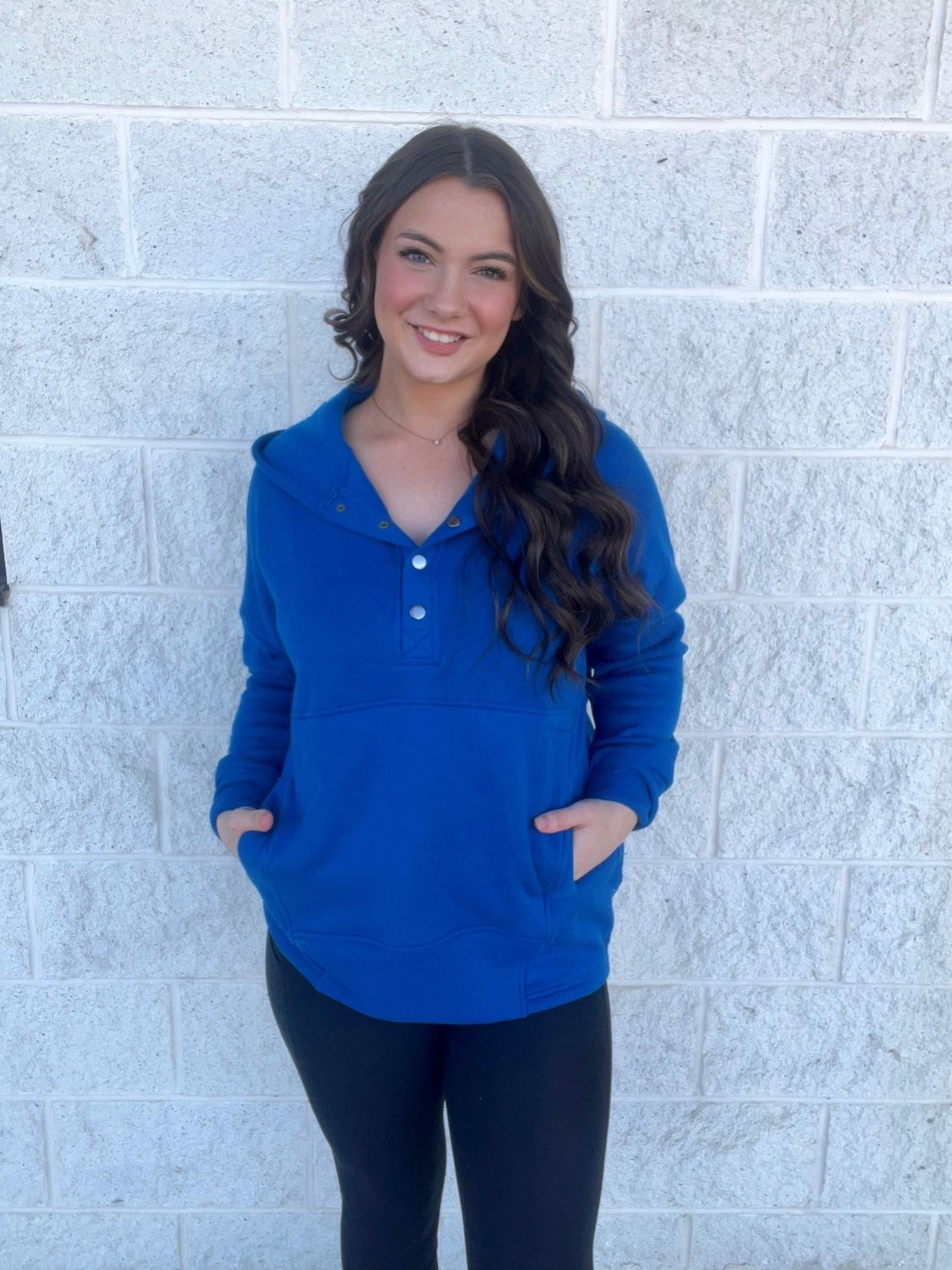 Blue Fleece Half Snap Hooded Sweatshirt