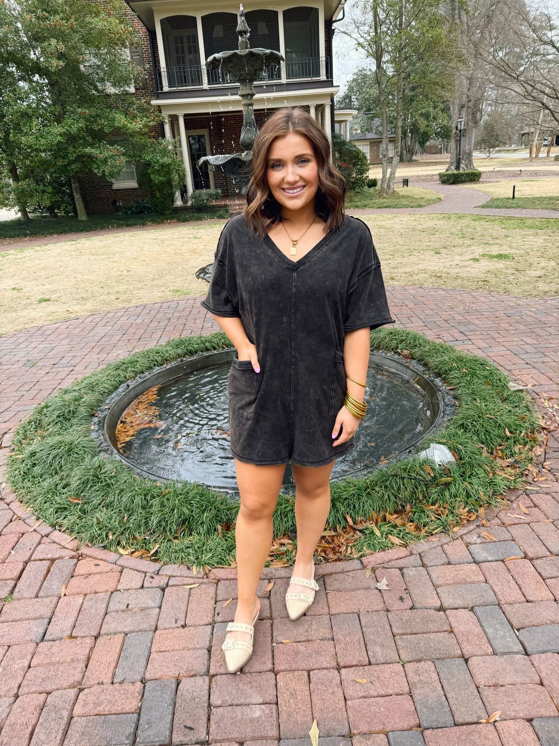 Black Mineral Washed Romper
